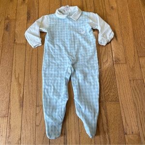 VINTAGE BABY BLISS BLUE GINGHAM EMBROIDERED DUCK GRAPHIC PAJAMAS SIZE 6 MONTHS